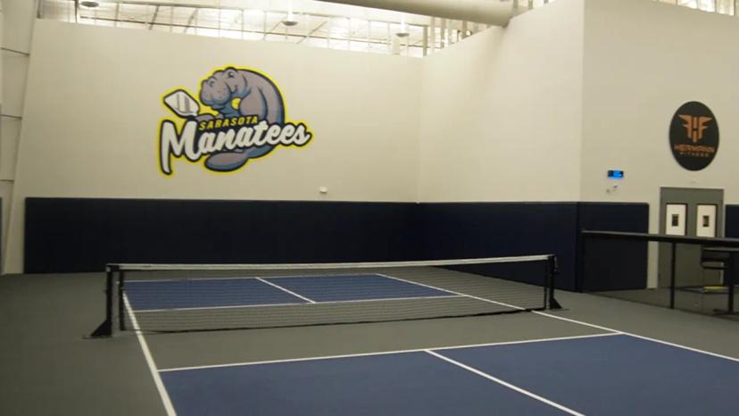 An indoor court ready for play