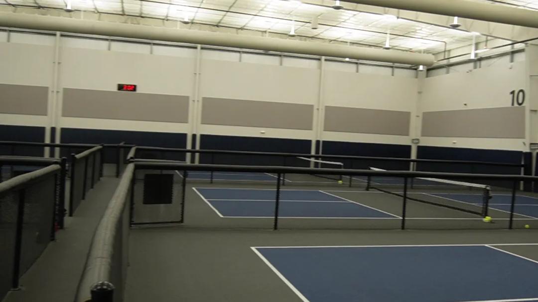 Wide view of the indoor tournament courts