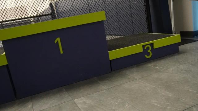 The podium where the winning teams will stand